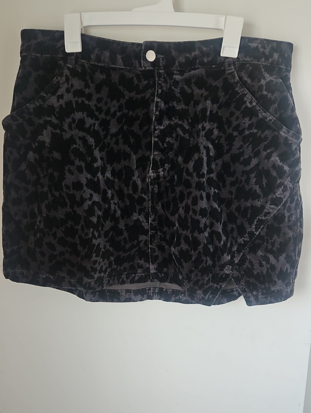 Pilcro Black & Gray Leopard Corduroy Mini Skirt